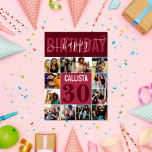 Tarjeta Modern Custom Burgundy Pink Red 12 Photo Birthday<br><div class="desc">This modern and cute birthday card is perfect for any friend. It features a 12 photo collage grid, handwritten cursive script typography, and two-toned burgundy red and burgundy pink color blocks. The card says, "Happy Birthday, (Name), (Age)." It's fun, cool, unique, trendy, simple, minimalist, and girly; the perfect design to...</div>