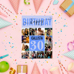 Tarjeta Modern Custom Pastel Blue 12 Photo Birthday<br><div class="desc">This modern and cute birthday card is perfect for any friend. It features a 12 photo collage grid, handwritten cursive script typography, and two-toned pastel blue and medium blue color blocks. The card says, "Happy Birthday, (Name), (Age)." It's fun, cool, unique, trendy, simple, minimalist, and girly; the perfect design to...</div>