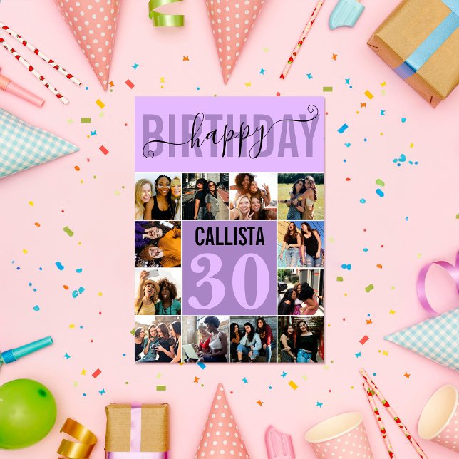 Tarjeta Modern Custom Violet Purple 12 Photo Birthday (Subido por el creador)