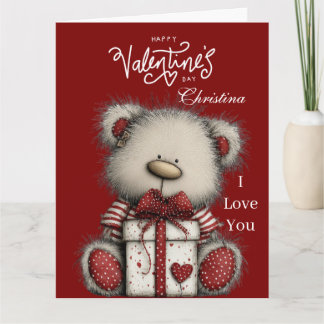 Tarjeta Modern Cute Bear Happy Valentines Day Custom Name