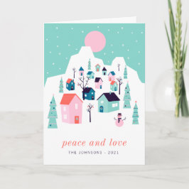 Tarjeta Modern Cute Nordic Winter Snow Mountain Village