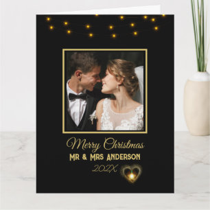 Tarjeta Modern Elegant Black and Gold Mr and Mrs Navidades