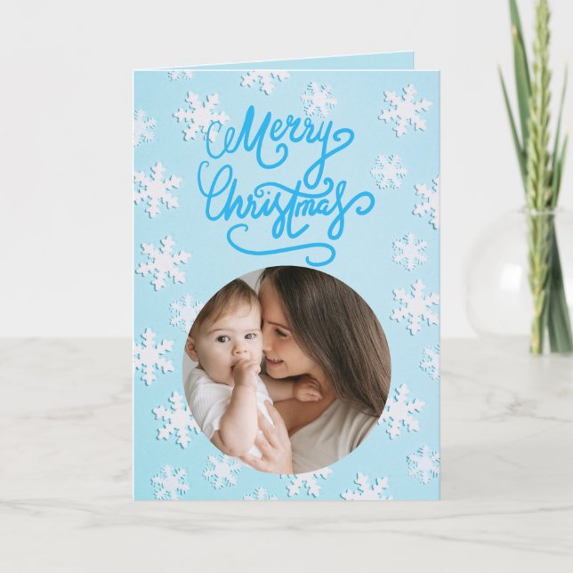 Tarjeta Modern Elegant blue Photo Collage Merry Christmas  (Anverso)