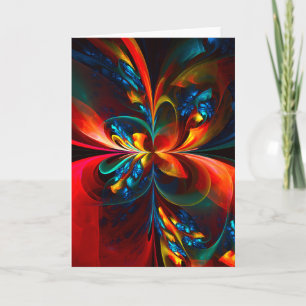 Tarjeta Modern Floral Resumen Art Naranja Patrón Azul #14