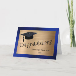 Tarjeta Modern Gold Blue Cap Felicitaciones Graduación