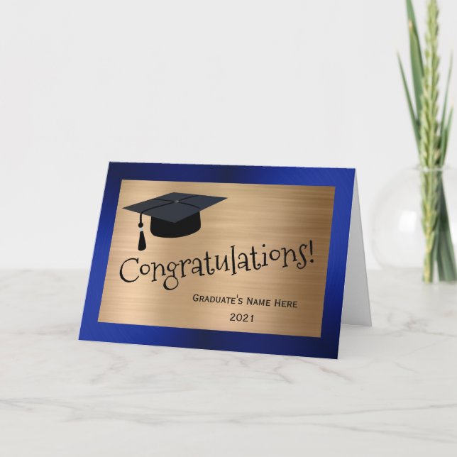Tarjeta Modern Gold Blue Cap Felicitaciones Graduación (Anverso)