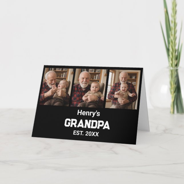 Tarjeta Modern Grandpa Est. Name Year 3 Photo Card (Anverso)
