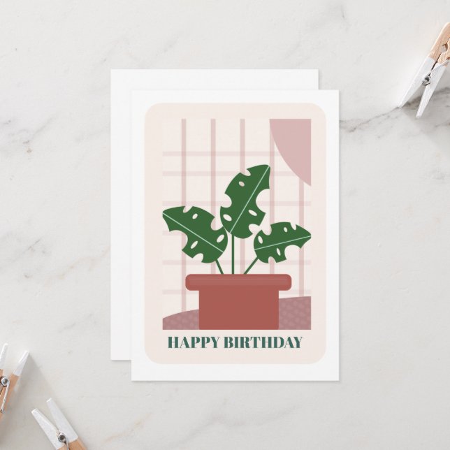 Tarjeta Modern Green Monstera Leaf Plant Birthday Card (Anverso/Reverso In Situ)