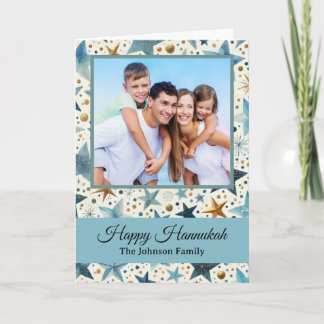 Tarjeta Modern Happy Hanukkah Pattern Custom Family Photo