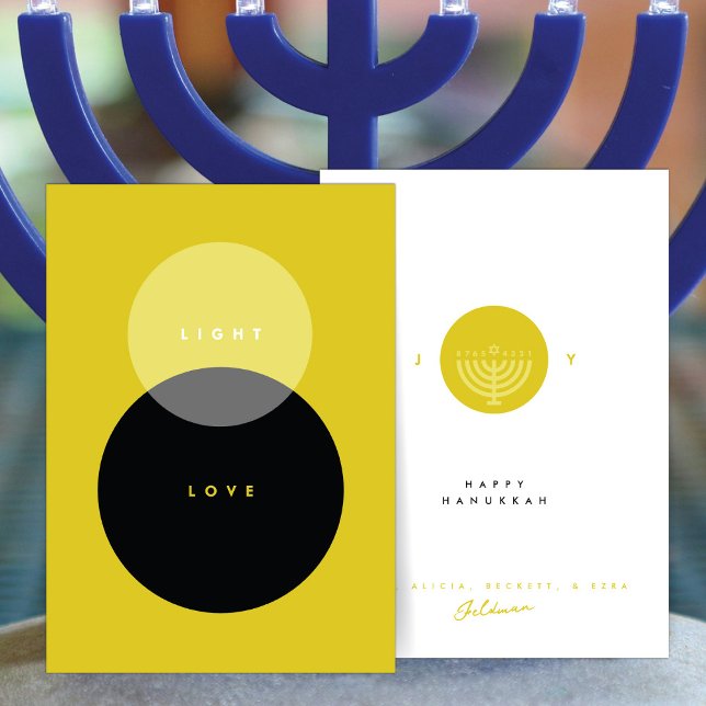 Tarjeta Modern Light & Love Gold & Black Hanukkah  (Subido por el creador)