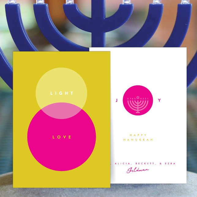 Tarjeta Modern Light & Love Gold & Pink Hanukkah  (Subido por el creador)