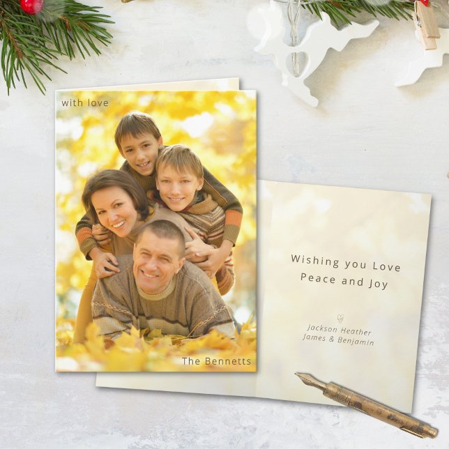 Tarjeta Modern Minimal With Love Family Photo Christmas (Subido por el creador)