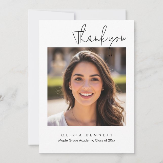 Tarjeta Modern Minimalist Script Graduation Thank You Card (Anverso)