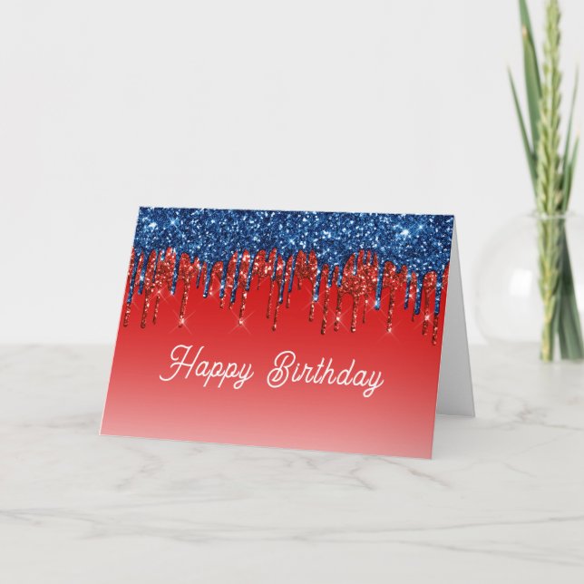 Tarjeta Modern Patriotic Glitter Drip  Birthday (Anverso)
