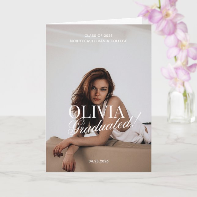 Tarjeta Modern Photo Typography Script Grad Party Folded (Orquídea)