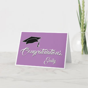 Tarjeta Modern Purple Felicitaciones Graduación Cap