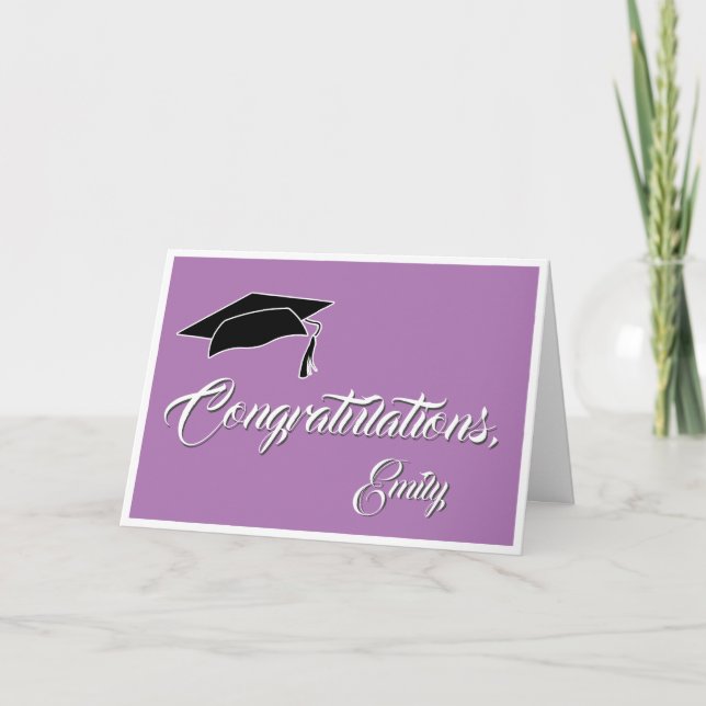 Tarjeta Modern Purple Felicitaciones Graduación Cap (Anverso)