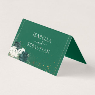 Tarjeta Modern QR Code Emerald Green Rose Wedding