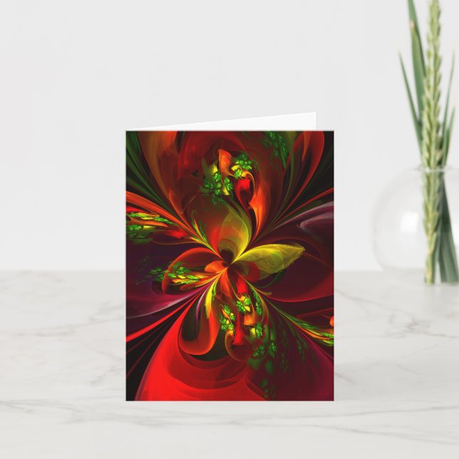 Tarjeta Modern Red Green Floral Abstract Art Pattern #05 (Anverso)