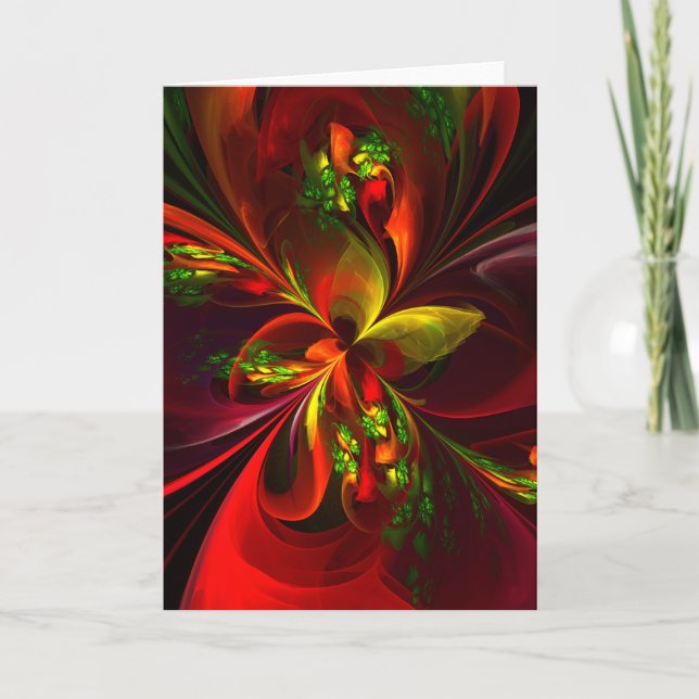 Tarjeta Modern Red Green Floral Abstract Art Pattern #05 (Anverso)