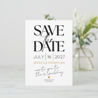 Tarjeta Modern save the date with gold accents