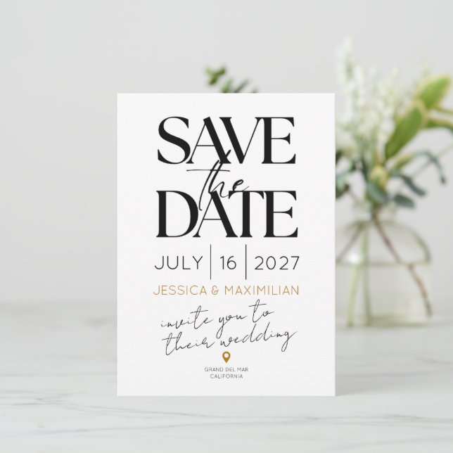 Tarjeta Modern save the date with gold accents (Anverso de pie)