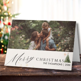 Tarjeta Modern Script Merry Christmas Family Photo Custom