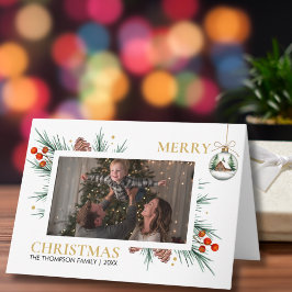 Tarjeta Modern Script Merry Christmas Family Photo Custom