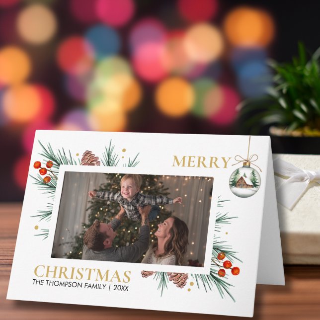 Tarjeta Modern Script Merry Christmas Family Photo Custom  (Subido por el creador)