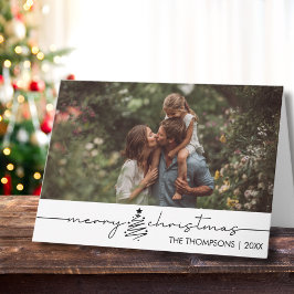 Tarjeta Modern Script Photo Family Christmas Custom