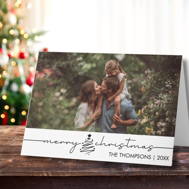 Tarjeta Modern Script Photo Family Christmas Custom (Subido por el creador)
