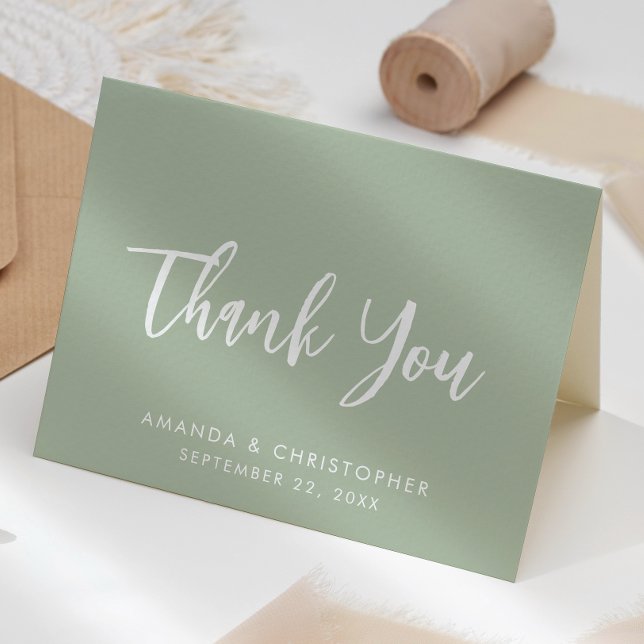 Tarjeta Modern Script Sage Green Wedding Thank You (Subido por el creador)