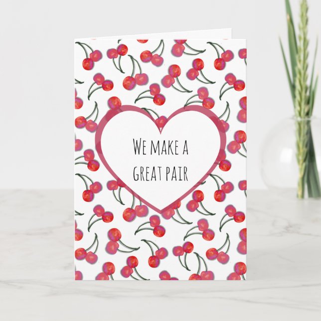Tarjeta Modern & Simple Punny Cherry Pattern Anniversary (Anverso)