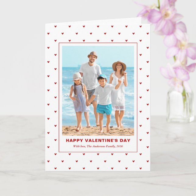 Tarjeta Modern Simple Red Hearts Photo Valentines Day (Orquídea)