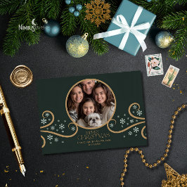 Tarjeta Modern Snowflake Green Folded Photo Holiday Card