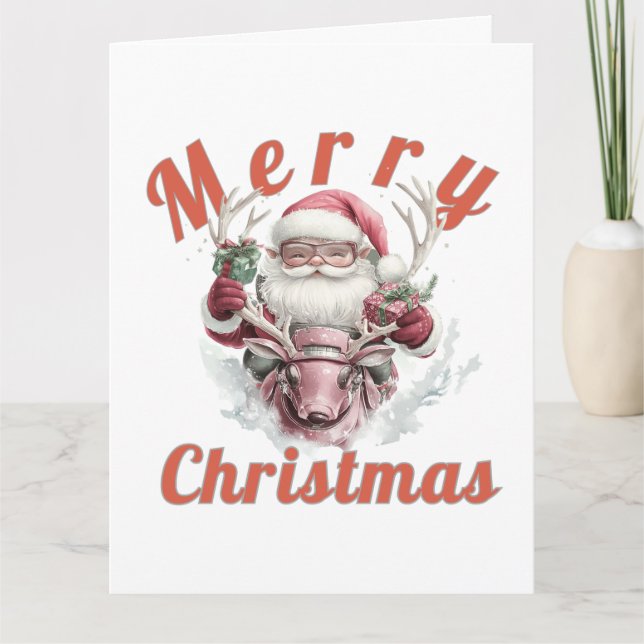 Tarjeta Modern Steampunk Santa and Robot Reindeer Holiday  (Anverso)