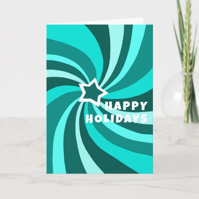 Tarjeta Modern Swirl HAPPY HOLIDAYS Star Custom Christmas (Anverso)