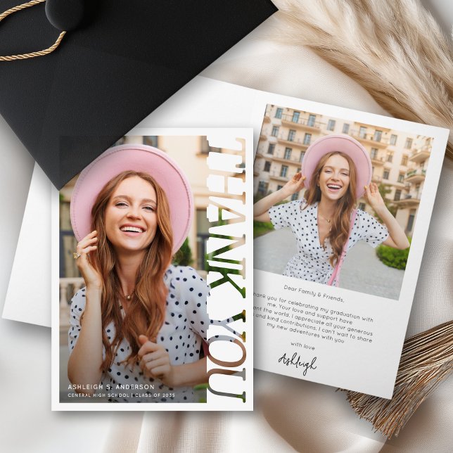 Tarjeta Modern Typography Graduate 2 Photo Thank You (Subido por el creador)