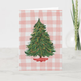 Tarjeta Modern Watercolor Christmas Tree Pink Gingham Card