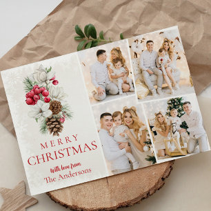 Tarjeta Modern Watercolor Holiday Photo Collage Christmas 