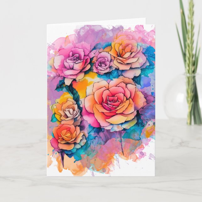 Tarjeta Modern Watercolor Paint Daubs Roses Bouquet (Anverso)