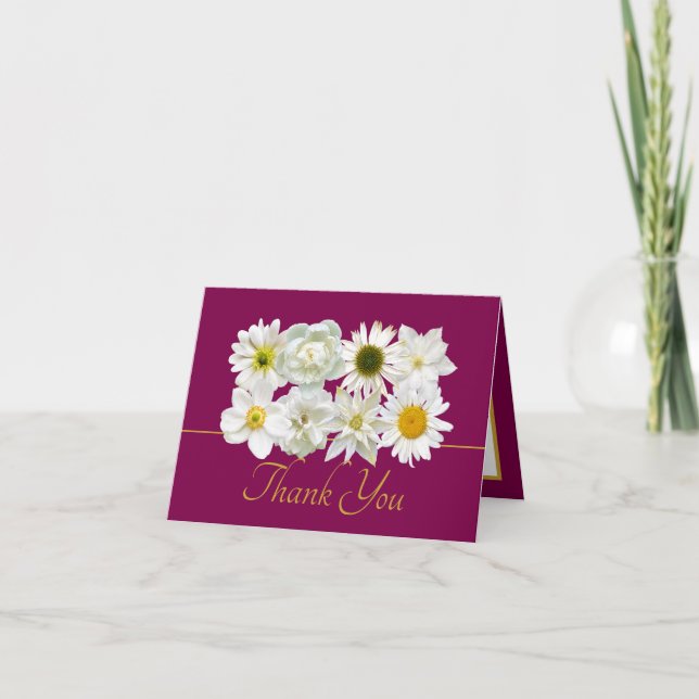 Tarjeta Modern White Botanical Flowers Elegant Thank You (Anverso)