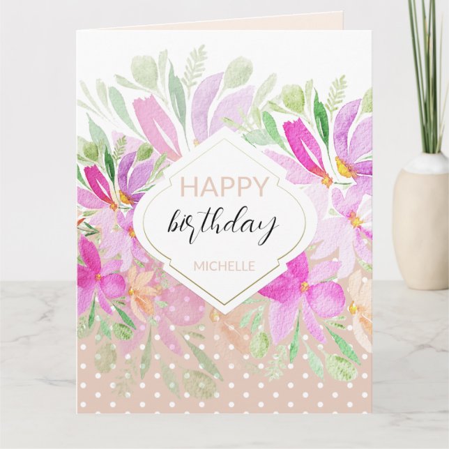 Tarjeta Moderna acuarela cuta Boho Floral (Anverso)