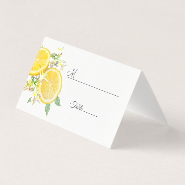 Tarjeta Moderna acuarela Lemon Summer Boda Place (Anverso)