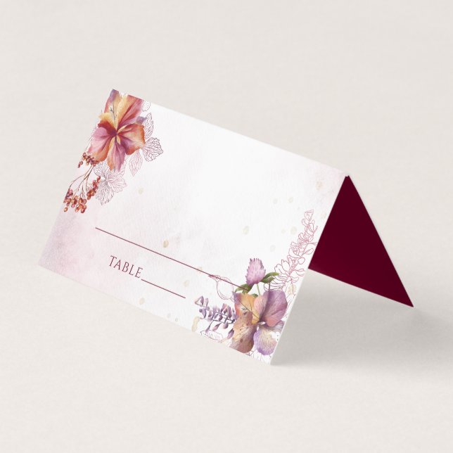 Tarjeta Moderna acuarela Marsala Fall Bouquet Boda (Anverso)