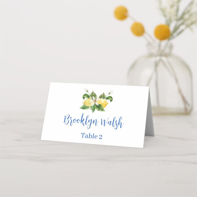 Tarjeta moderna Blue Tile Lemon Bridal Shower Plac (Anverso)