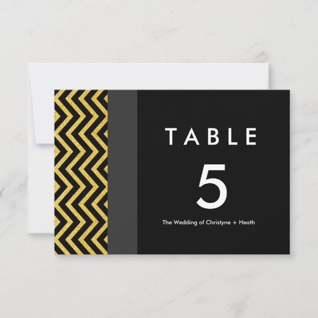 Tarjeta moderna con número de mesa Chevron negro y (Anverso)