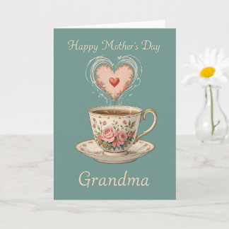 Tarjeta Moderna Copa de Té Floral Abuela Día de la Madre e