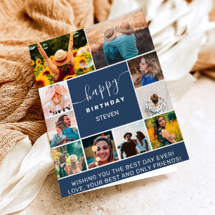 Tarjeta Moderna cuadrícula de fotos de cumpleaños azul mar