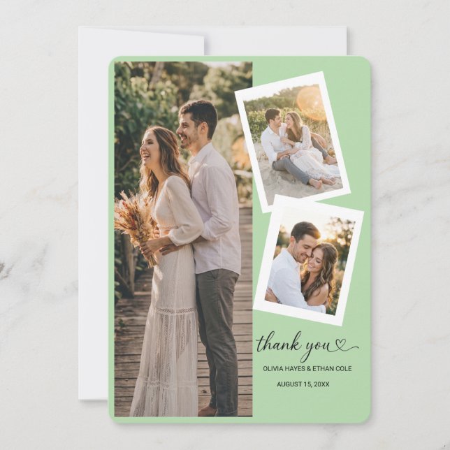 Tarjeta moderna de agradecimiento de boda con 3 fo (Anverso)